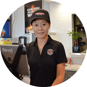 Employee Wearing Free t-shirt