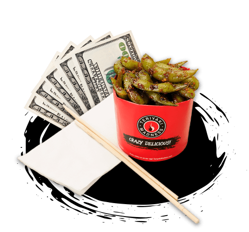 Image of Chili Crisp Edamame and $100 bills